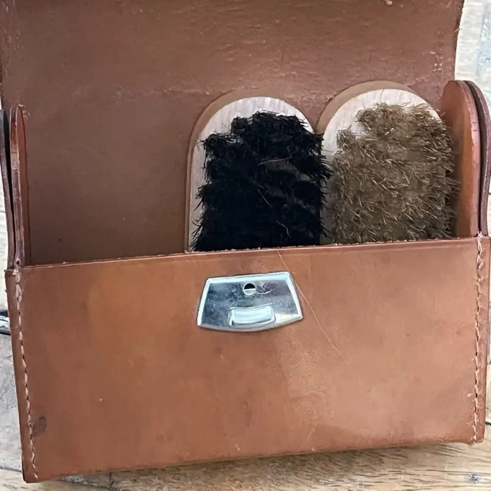 Vintage The Broadway Shoe Care Kit Made in England Original Brushes Leather Box
